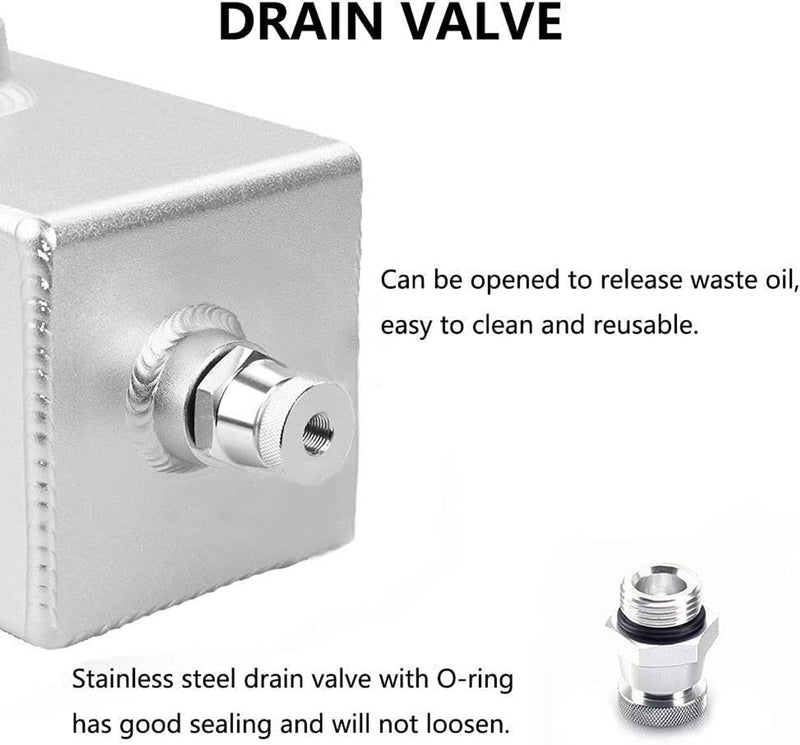 Universal 2L Oil Catch Can Tank 2 Port AN10 Breather Filter Drain Tap Baffled