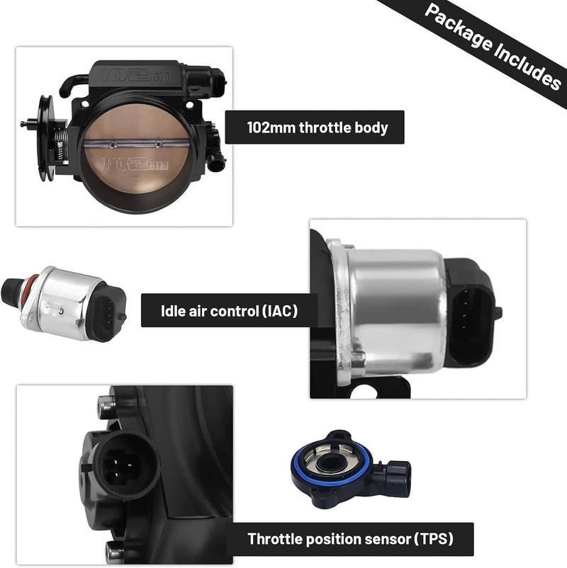102mm 4 Bolt Throttle Body TPS IAC Aluminum for GM Gen III LS1 LS2 LS6 LS7