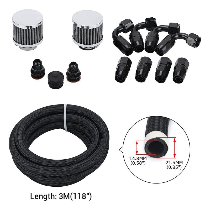 Pro Series Oil Catch Can 4 Port -10AN with Hoses for Honda Civic Acura Integra