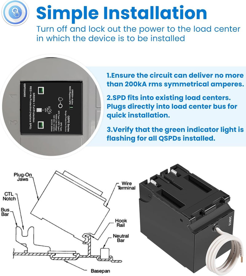 QSPD2A065P Plug-In Surge Protection Device for Siemens 2-Pole 65kA 120/240V
