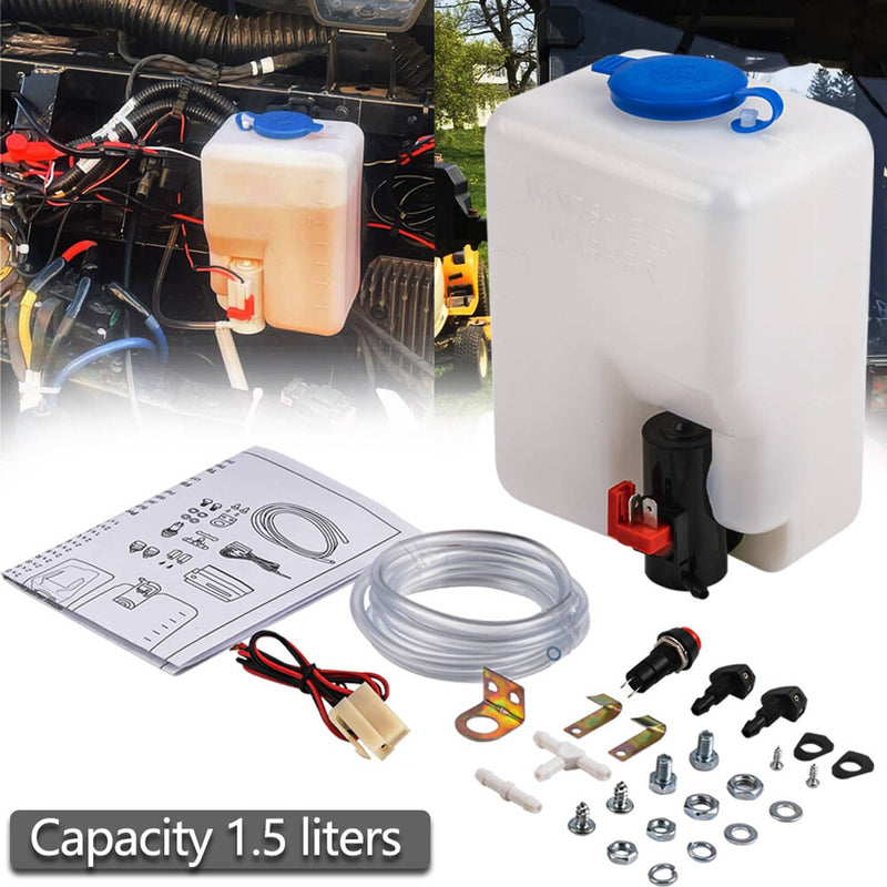 12V Windshield Washer Pump Reservoir Kit Fluid Tank Bottle Universal UTV ATV