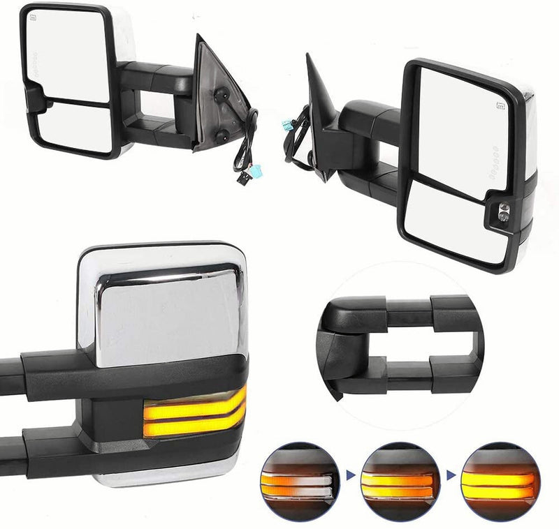 Chrome Tow Mirror Power Heated Extend for Chevy Silverado Sierra Suburban 1500