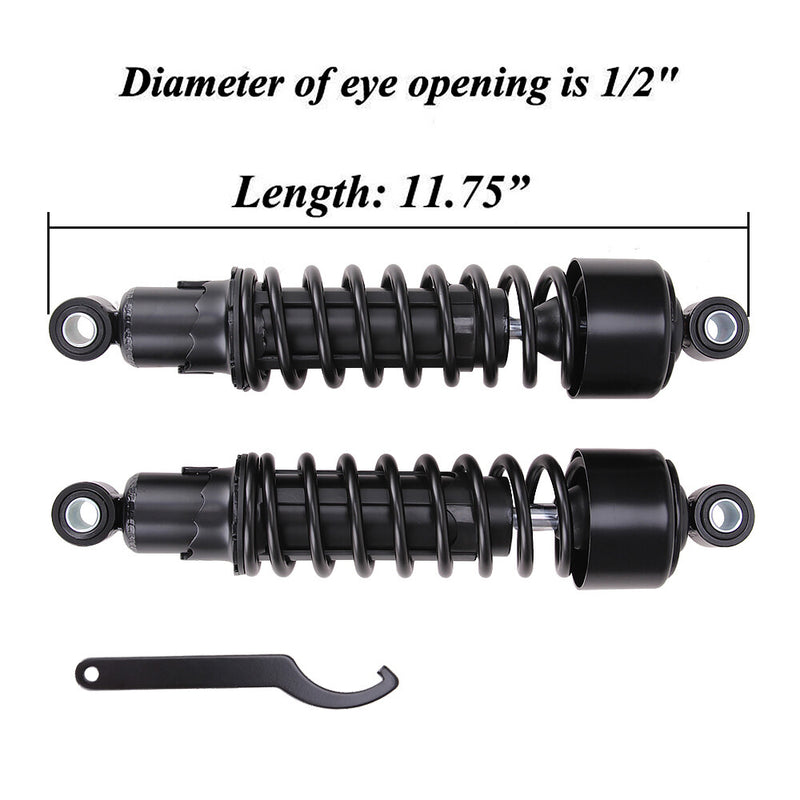 11.75" Rear Shocks for Harley Sportster FXR Super Glide Iron XL883 XL1200 Black