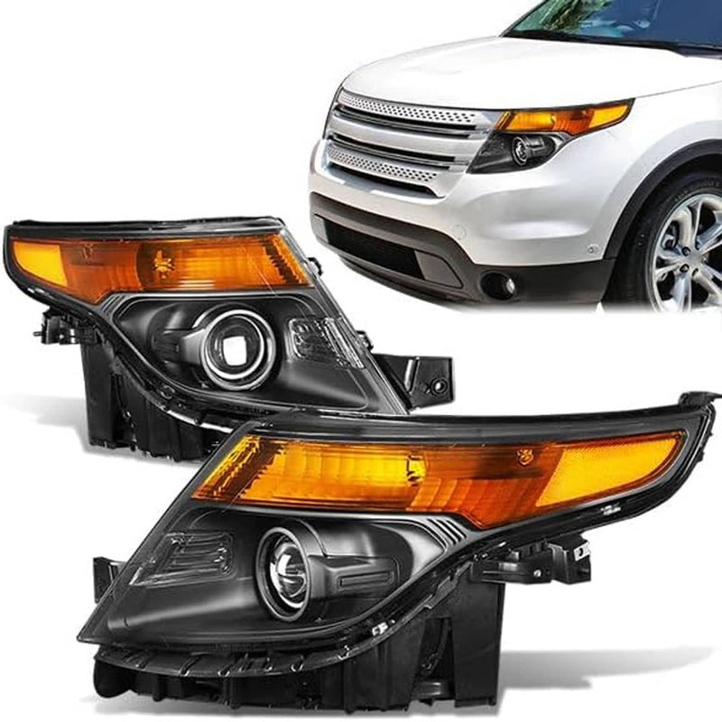 For 2011-2015 Ford Explorer Halogen Chrome Projector Headlights LH+RH