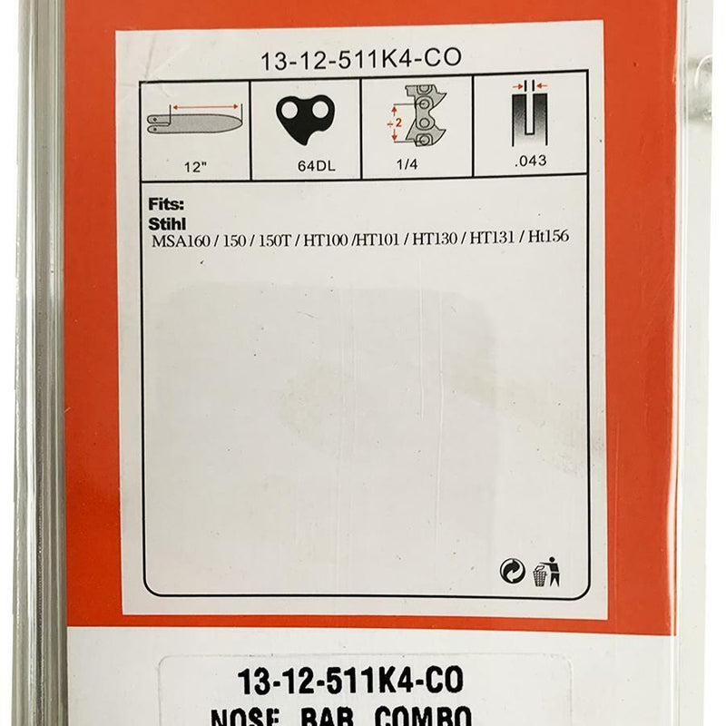 3670 005 0064 Guide Bar Chain for Stihl MS150TCE MSA160 12 Inch 1/4 .043 64DL