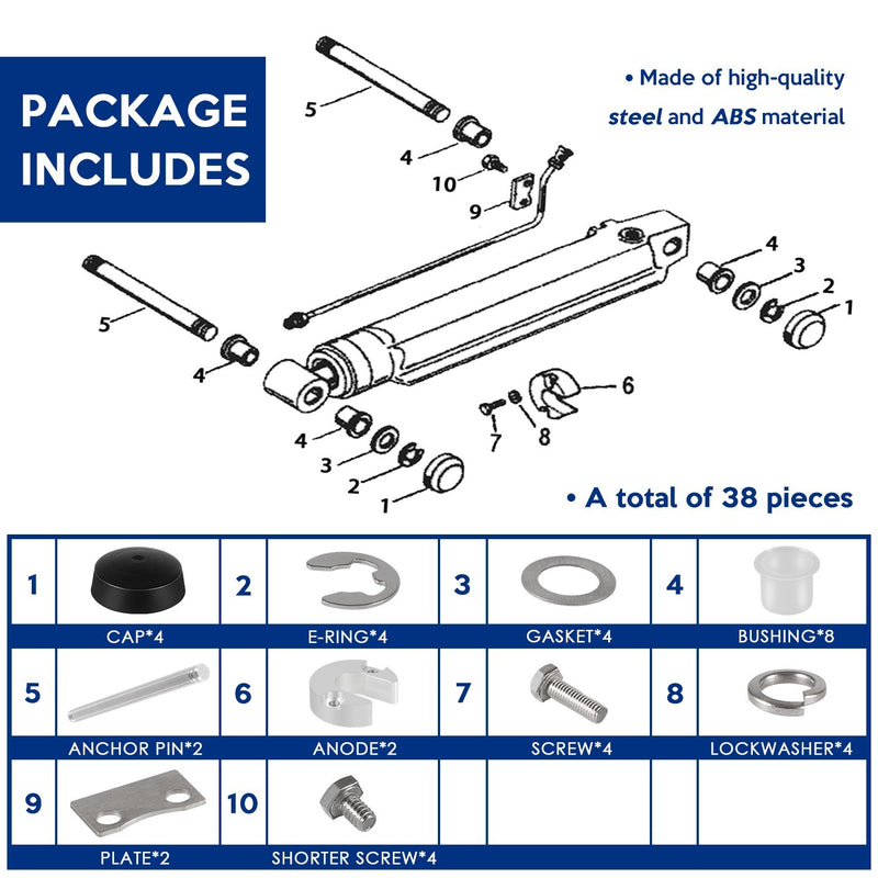 9B-116 Trim Cylinder Pin Cap Bushing Hardware Kit for MerCruiser Alpha 1 Gen 2