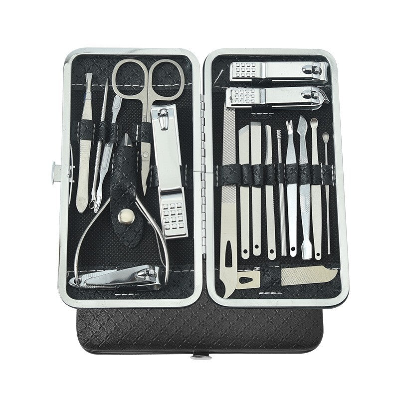 19 PCS Pedicure Manicure Set Nail Clippers Cleaner Cuticle Grooming Kit Case