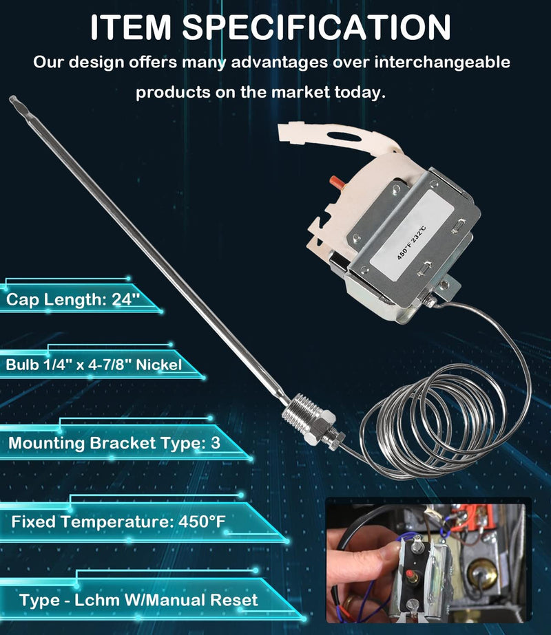 PP10084 High Limit Switch for Pitco Fryer Gas Fryer Safety Thermostat 450°F