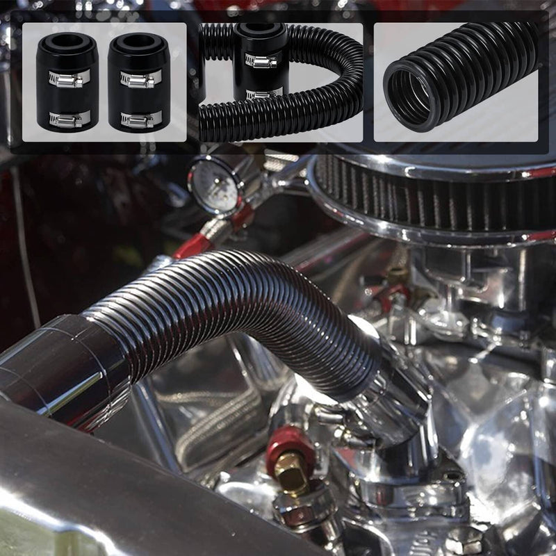 36'' Stainless Steel Radiator Flexible Coolant Water Hose Kit 4 Caps Universal