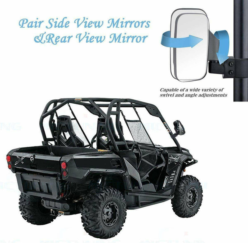 UTV Side Mirrors Rear View Set 1.75" 2" Clamp for Polaris RZR Roll Cage