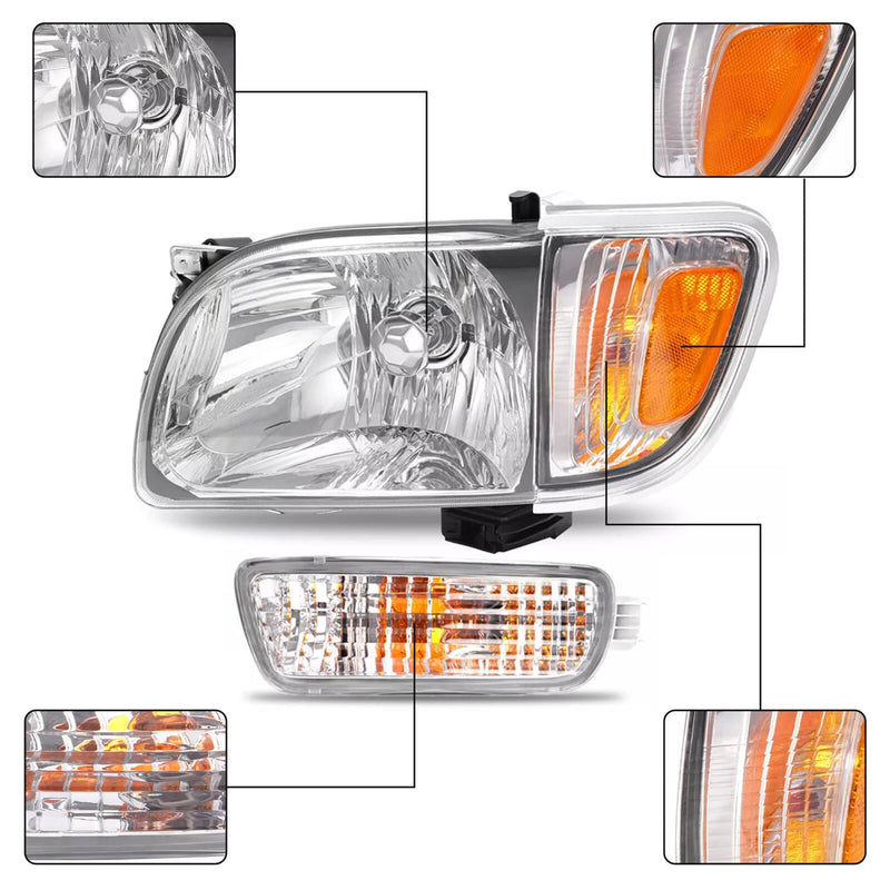 DURAFORCE Headlights Corner Signal Lights With All Bulbs for Toyota Tacoma 2001-2004 Pair