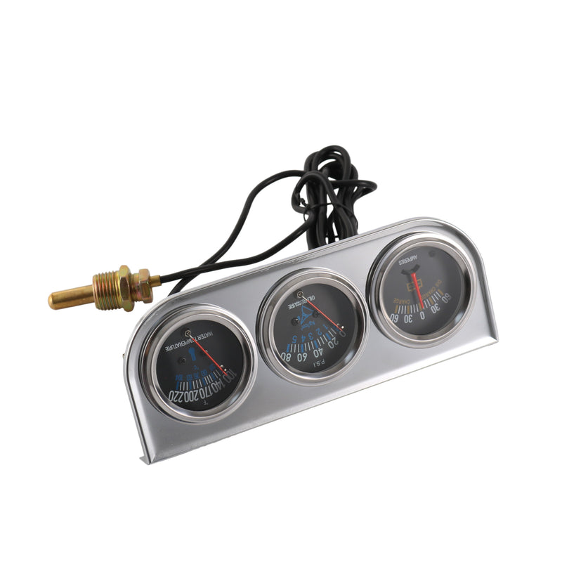 52mm Chrome Triple Gauge Set Kit Amp Water Temp Oil Pressure 3 in 1