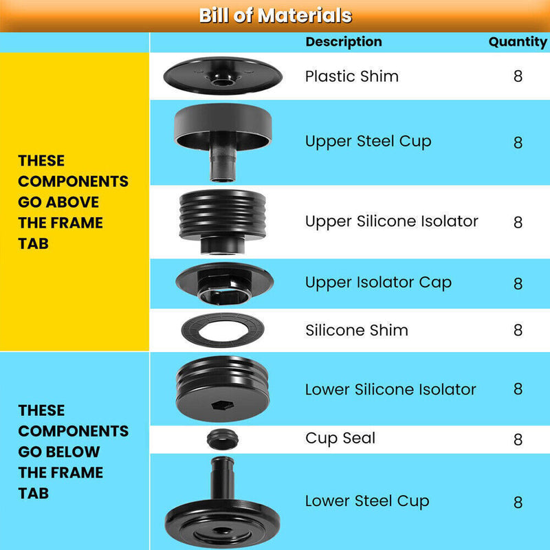 Body Mount Bushing Kit Silicone for Ford F250 F350 Super Duty Crew Cab