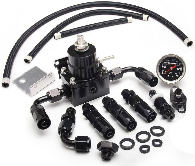 Universal Fuel Pressure Regulator Kit 100psi Gauge AN6 Hose Fittings