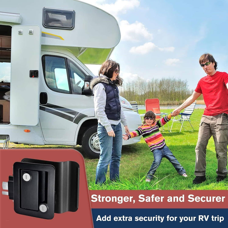 RV Paddle Entry Door Lock Latch Handle Knob Deadbolt for Camper Trailer Black
