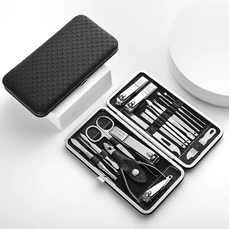 19 PCS Pedicure Manicure Set Nail Clippers Cleaner Cuticle Grooming Kit Case