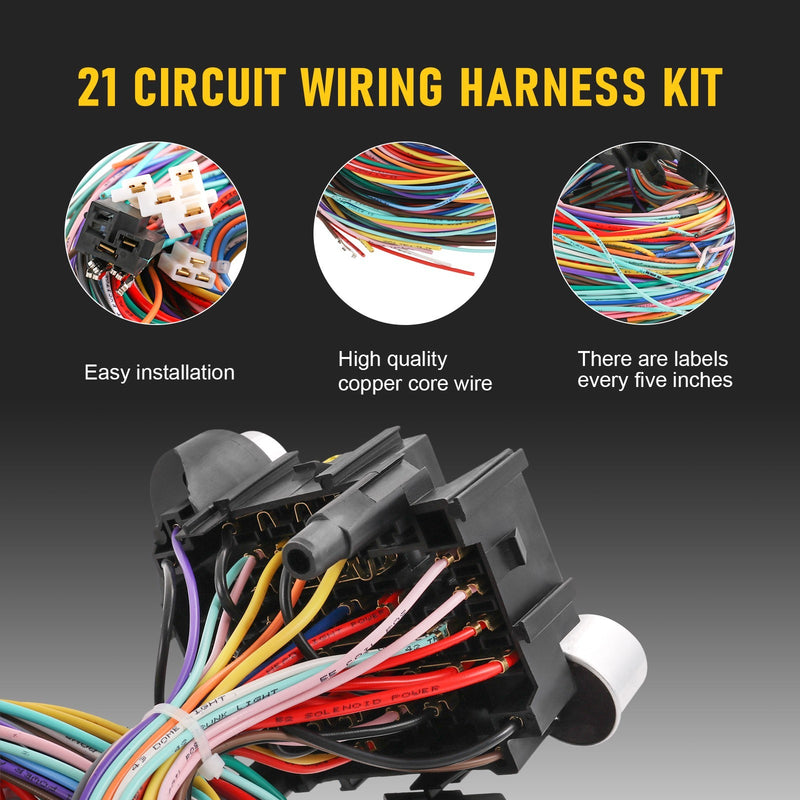 21 Circuit Wiring Harness for Chevy Ford Hotrods Universal Extra Long Wire