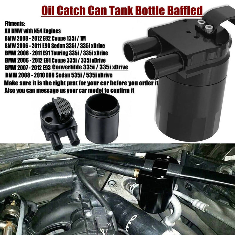 Billet Aluminum Black Baffled Oil Catch Can Tank for BMW N54 335i 535i