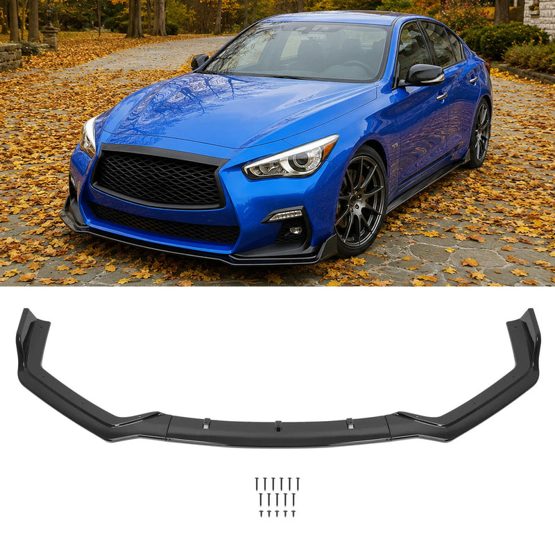 Gloss Black PP Front Bumper Lip Chin Splitter for Infiniti Q50 Sport 18-24 3PC