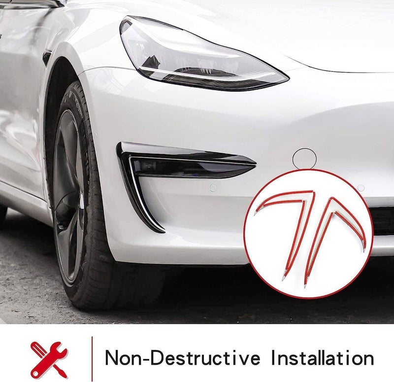 Gloss Black Front Fog Light Eyebrow Cover Trim for Tesla Model 3 2017-2023 U8
