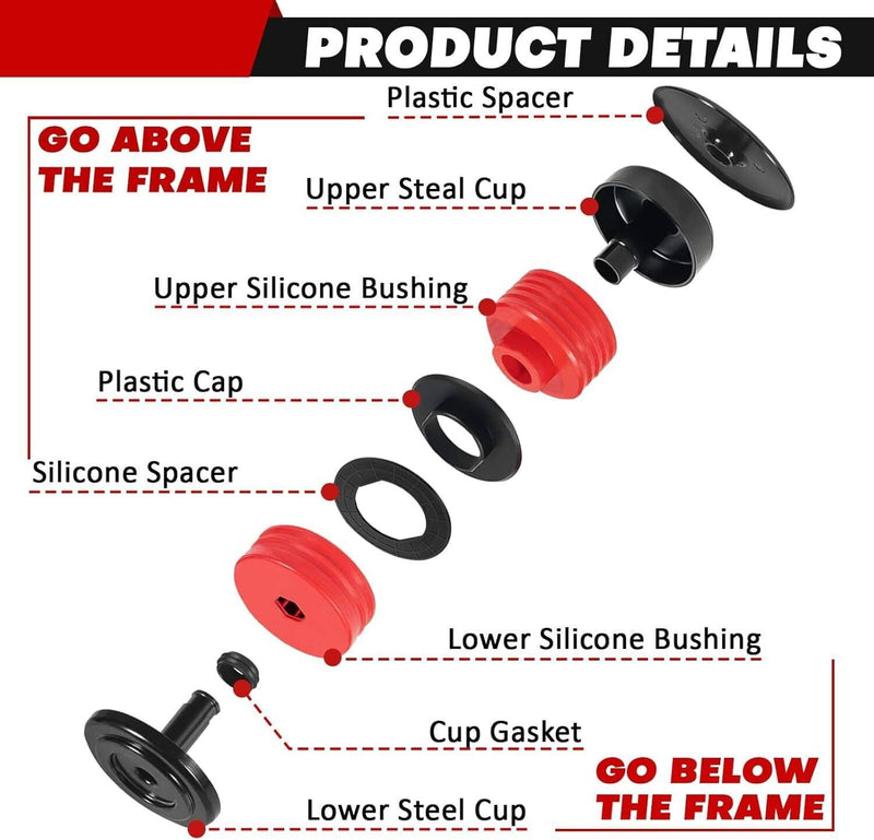 Silicone Body Mount Bushing Kit for Ford F250 F350 Super Duty Crew Cab 2008-2016
