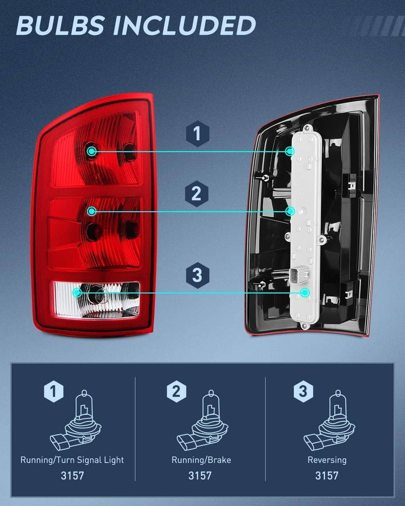 Tail Lights with Circuit Board for Dodge Ram 1500 2500 3500 Pickup 02-06 2PCS