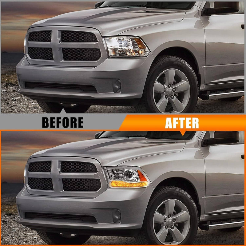 LED Projector Chrome Headlights for 2009-2018 Dodge Ram 1500 2500 3500 Pickup