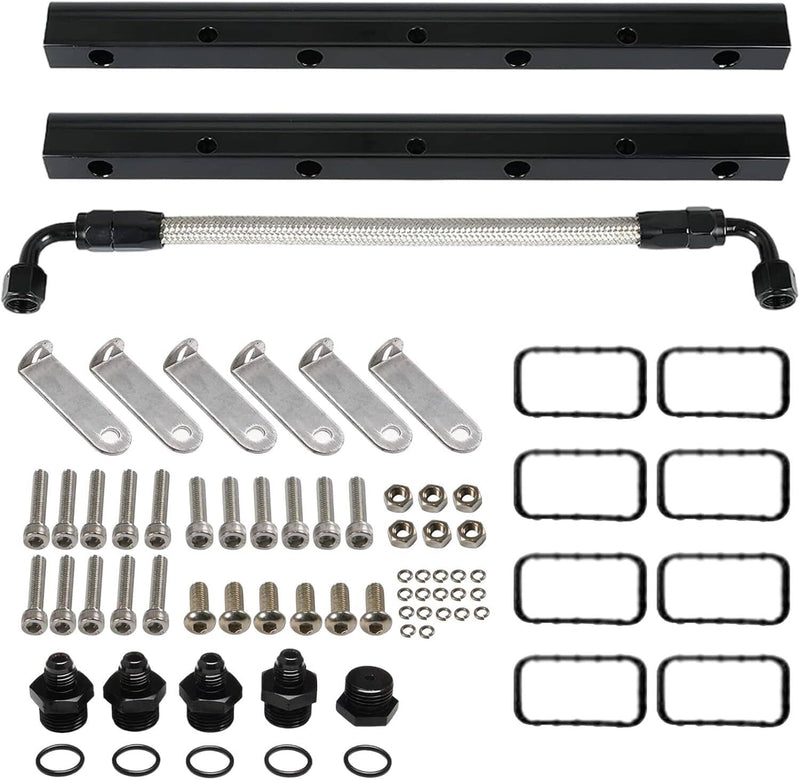 Billet Fuel Rail Kit for LS LS1 LS2 LS3 LS6 Intake Manifold with Hardware Black
