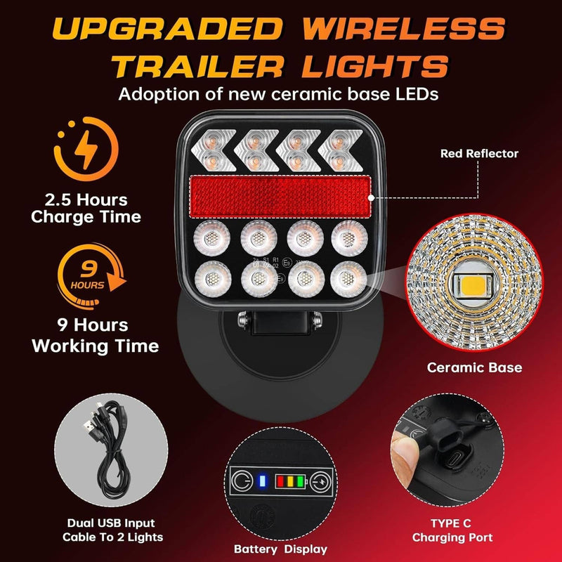 Wireless Magnetic Trailer Light Kit Rechargeable LED Tail Light for Trailer