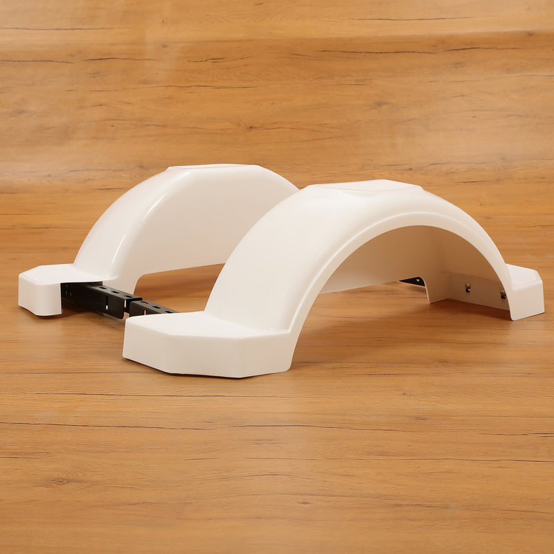 Pair L&R Single Axle Trailer Fenders White HDPE for 13 inch Wheels Tires
