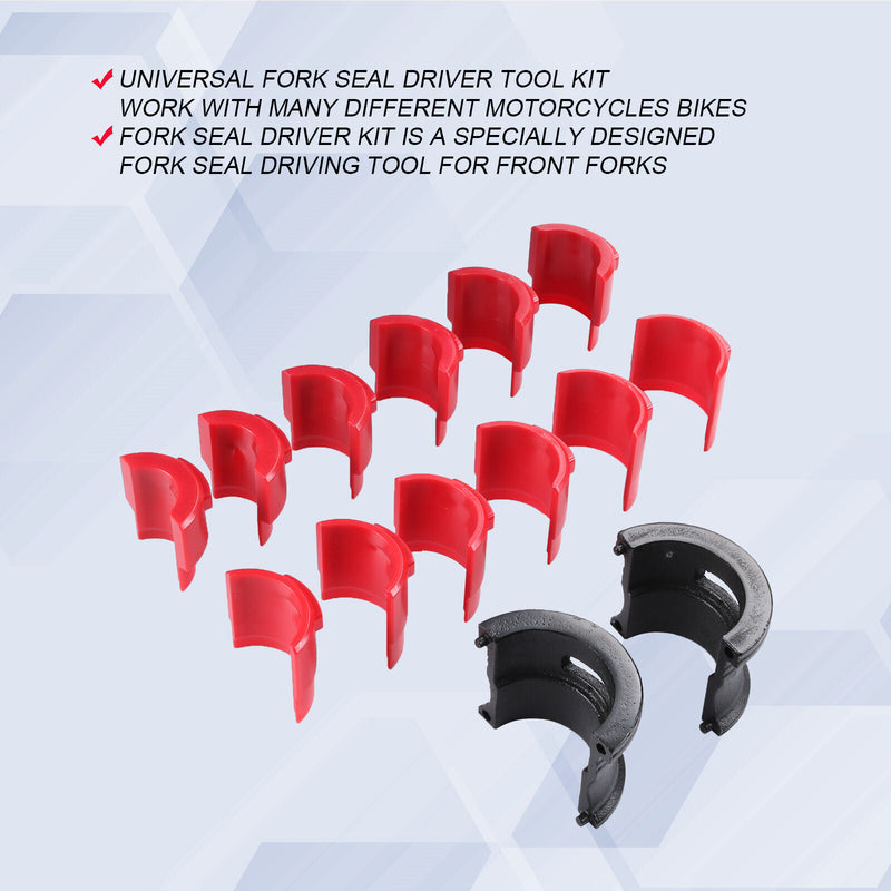 Universal Fork Seal Installer Driver Kit Motorcycle Bike Tool 35mm-50mm 14 Piece
