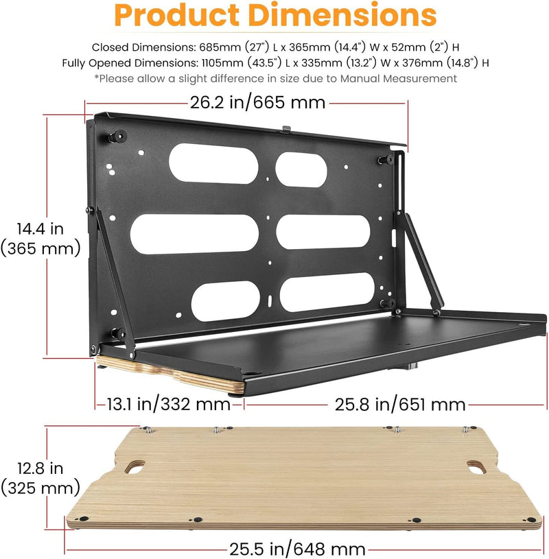 Drop Down Tailgate Table for Jeep Wrangler JK JKU JL JLU Unlimited 2007-2022