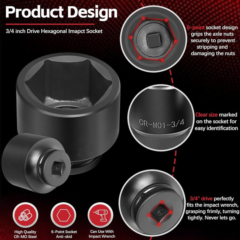 3/4" Drive Deep Impact Socket Set 27Pcs SAE 7/8"-2" Metric 22-50 MM Kit