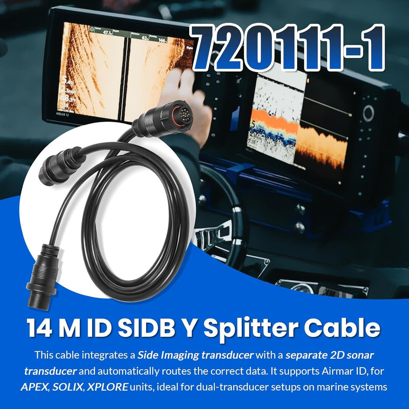 720111-1 14 M ID SIDB Y Splitter Cable for Humminbird SOLIX And APEX Fish Finder