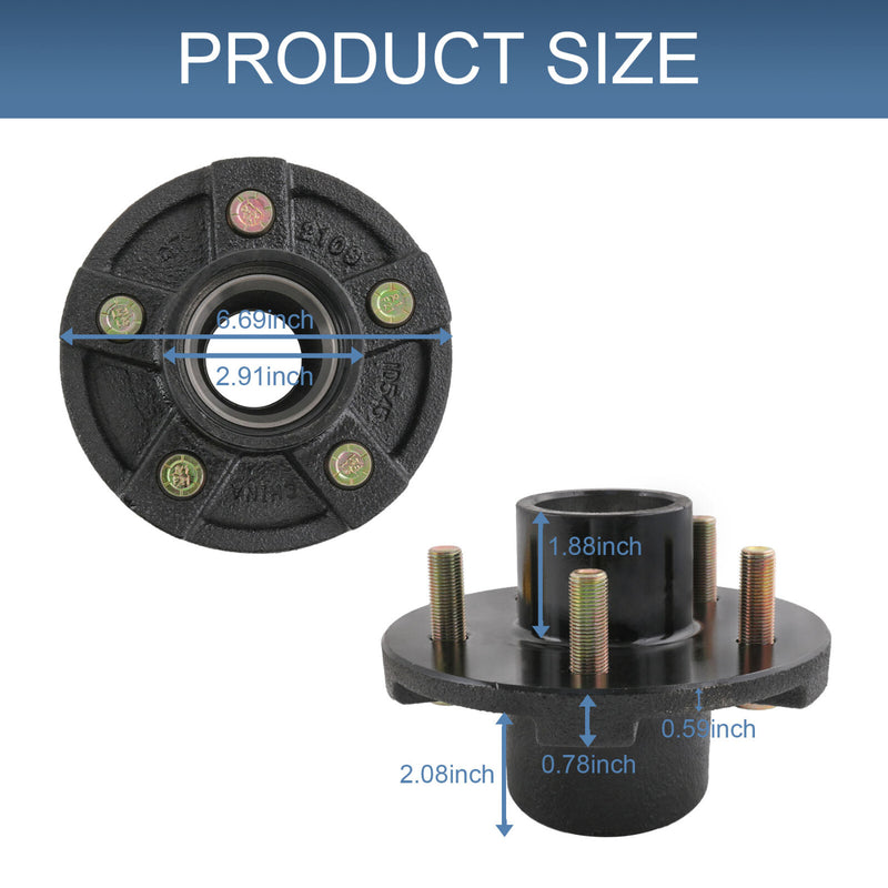 22017K 2PCS Trailer Idler Hub Kits 5 on 4.5 for 3500 lbs Axle 1/2-20 Thread