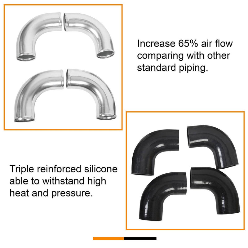 2" Inch Polished Aluminum Intercooler Pipe Kit & Silicone Hose & Clamp Universal