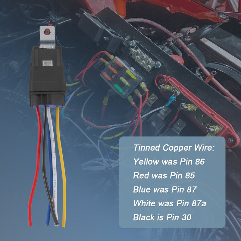 5 Pin 12V 40 Amp Relay Socket with 5" 12 Gauge Wire Pigtail Harness Waterproof
