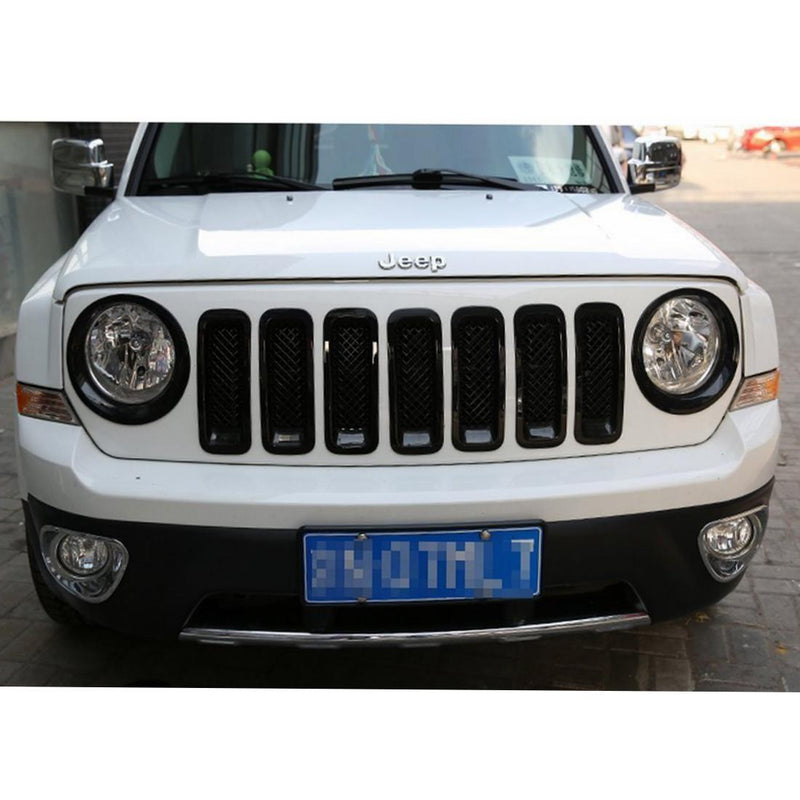 Black Front Mesh Grill Grille Insert Cover for Jeep Patriot 2011-2017 7 PCS