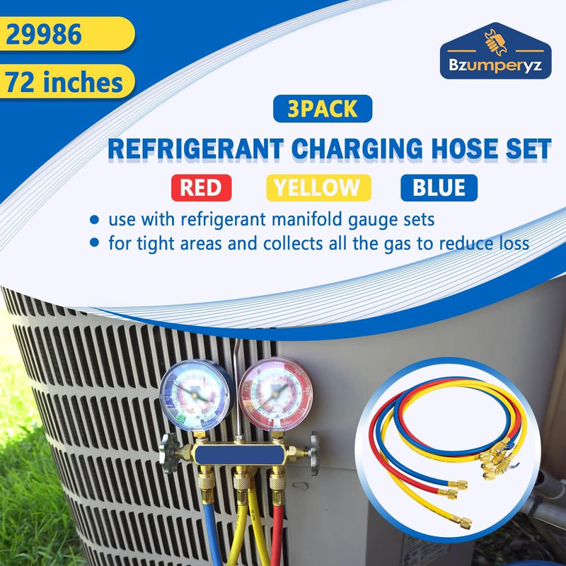 29986 Plus II 72 Hose 1/4 Compact Ball Valve End Refrigerant Charging Hose