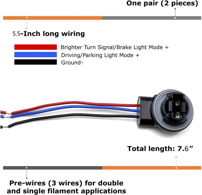 2pc 3157 4157 Bulb Socket Pig Tail Harness Wire Plug for Turn Signal Brake Light