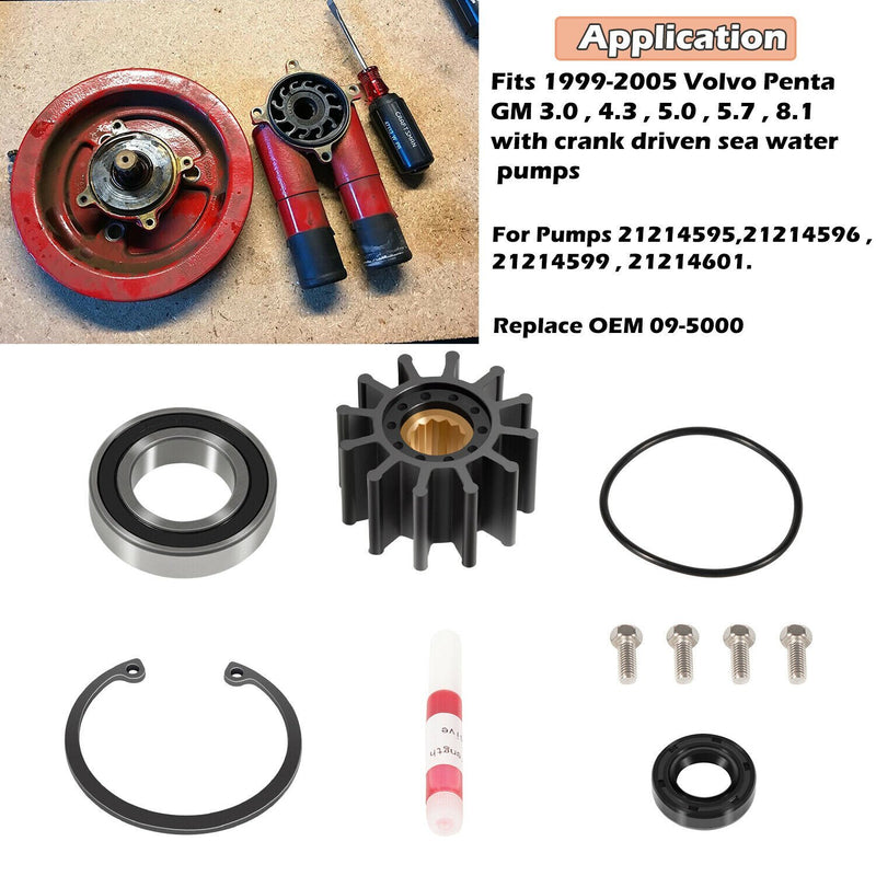 Raw Sea Water Pump Repair Rebuild Kit for Volvo Penta 5.0Gi 5.0GL 5.0GXi 5.0OSi