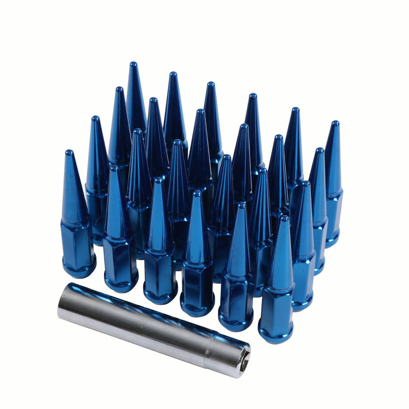 24PCS M14x1.5 Spike Lug Nuts 4.5 Tall Blue for 6 Lug GMC Chevy Ford With Key