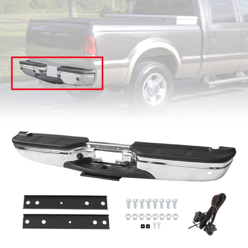 DURAFORCE Chrome Rear Step Bumper with Park Sensor Holes for Ford F250 F350 Super Duty 99-