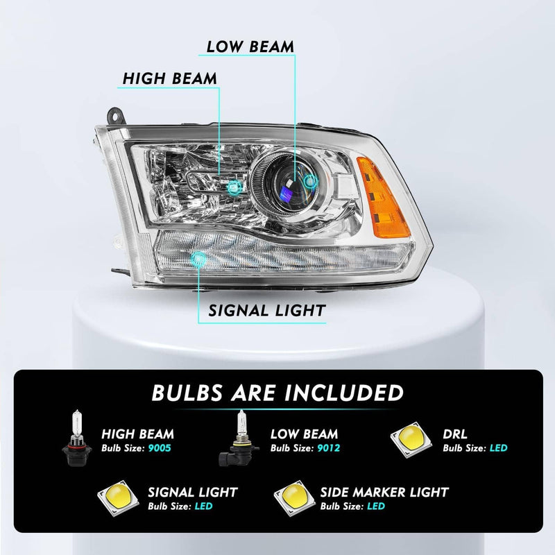 Left+Right Projector Headlights LED DRL for Dodge Ram 1500 2500 3500 2009-2018