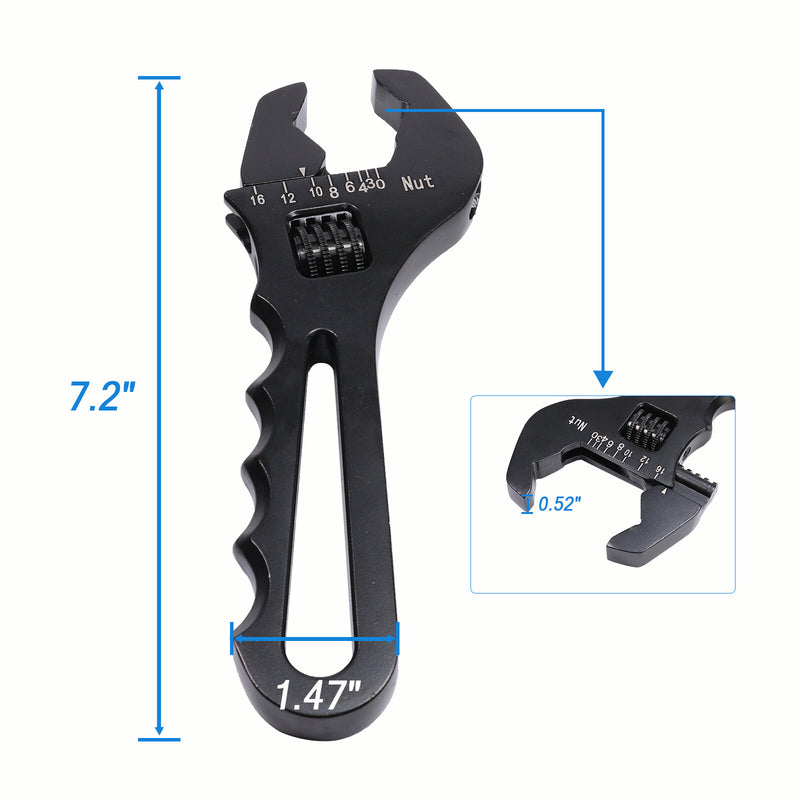 3AN-16AN Adjustable Wrench Spanner Tool for Hose End Fitting Aluminum Black