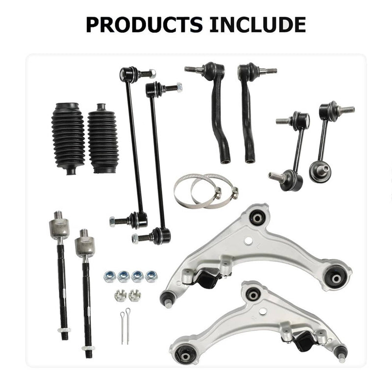 12Pcs Front Lower Control Arm Tie Rod Sway Bar Kit for Nissan Maxima 09-14