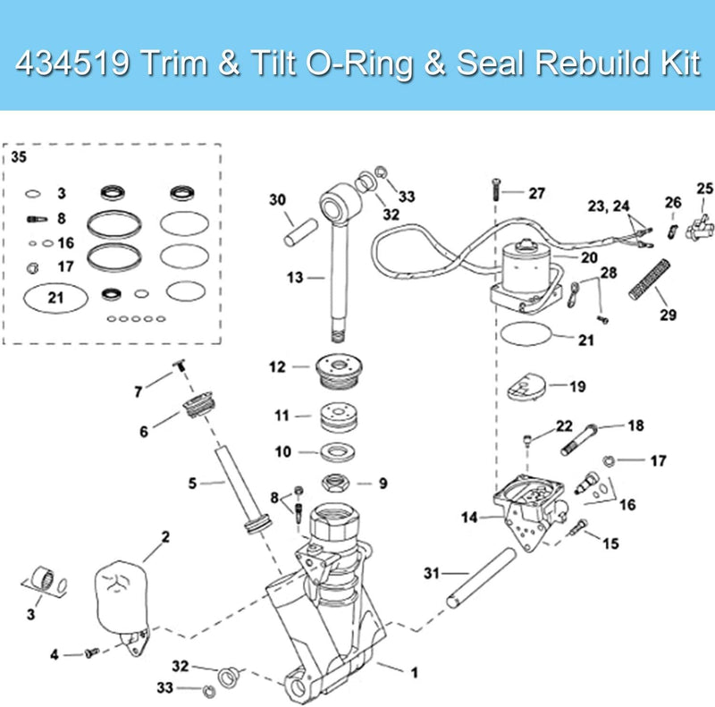 434519 Trim Tilt O-Ring Seal Rebuild for Johnson Evinrude OMC 0434519 FSM011