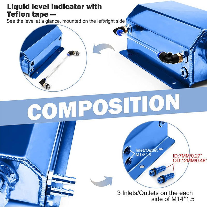 Universal 2L Aluminum Coolant Radiator Overflow Recovery Water Tank