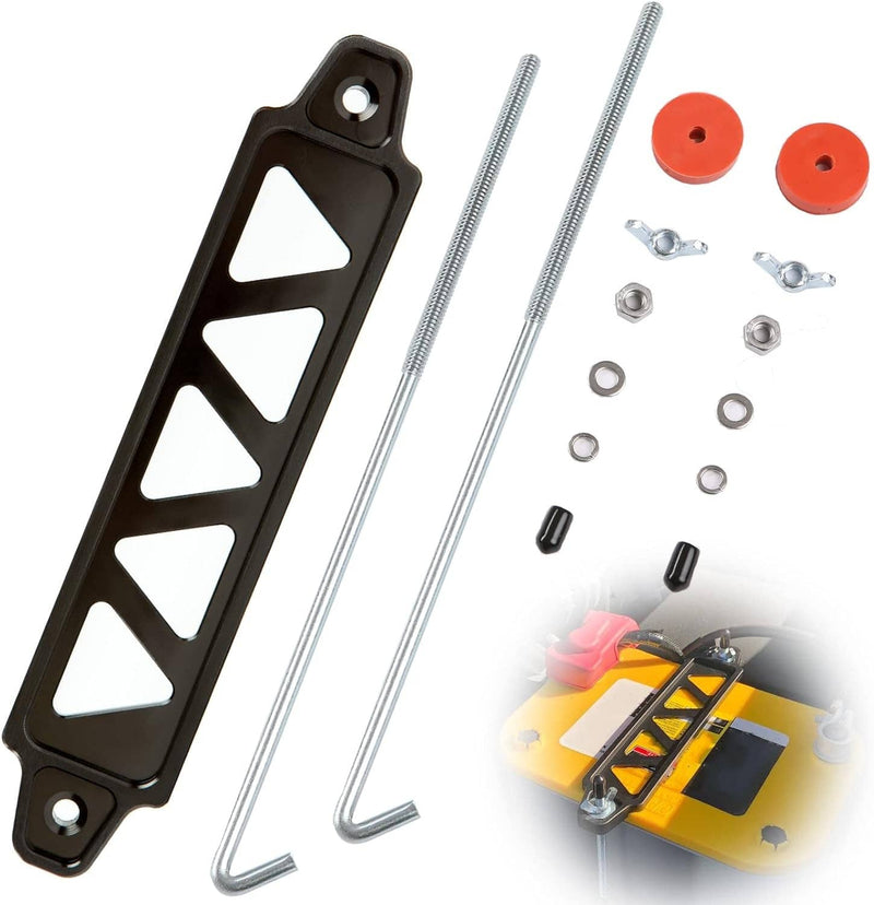 Aluminum Black Battery Hold Down Bracket Mount Kit 10" J-Hooks Bolts