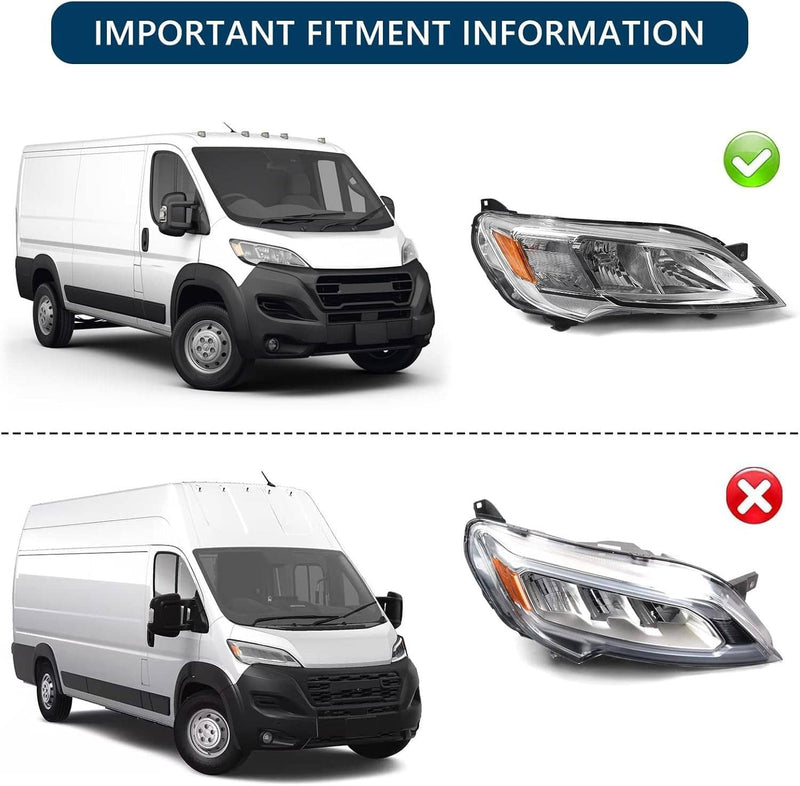 Pair Left+Right Halogen Headlights for Dodge Ram Promaster 1500 2500 2023-2026